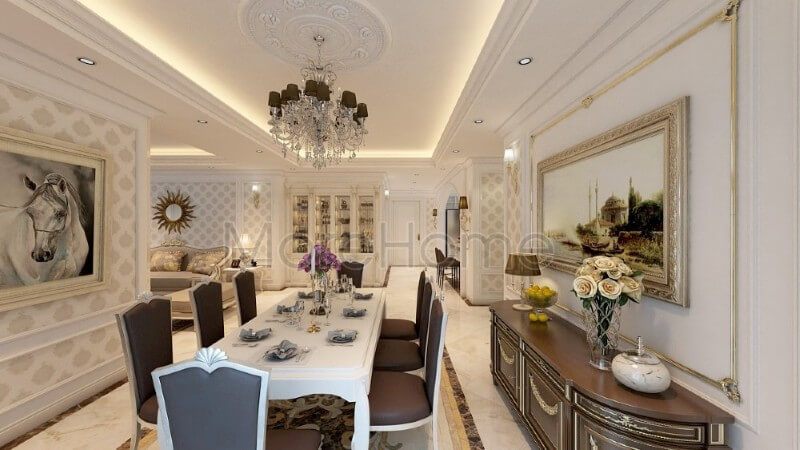 Kệ trang trí gỗ tự nhiên tô điểm thêm cho không gian dùng bữa thêm đẹp và ấn tượng hơn