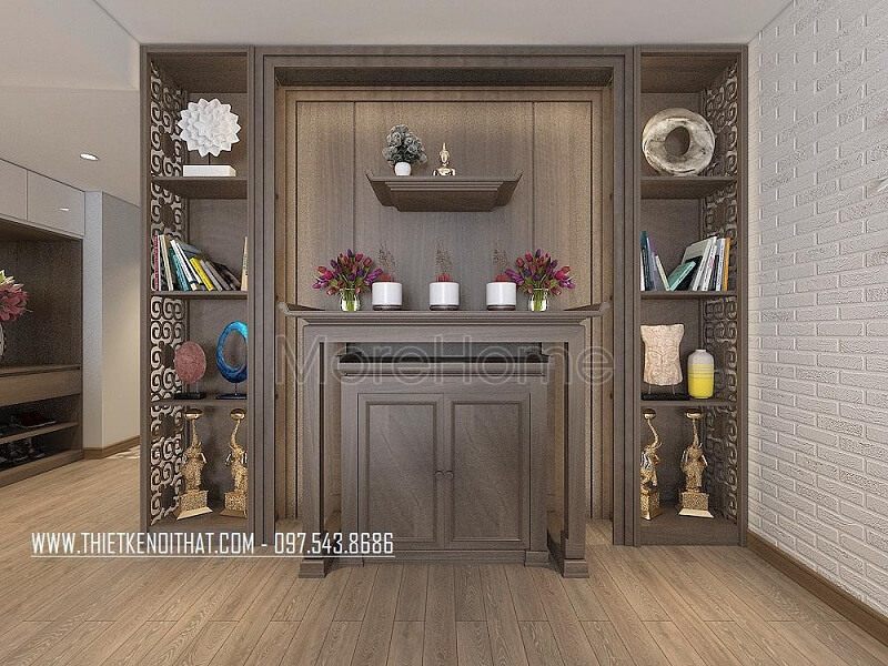 Khắc phục hạn chế về diện tích không gian căn phòng thì mẫu bàn thờhiện đại này sẽ là lựa chọn hoàn hảo cho gia chủ