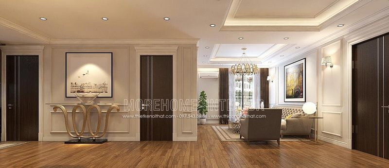 Cửa gỗ phòng khách kết hợp nẹp inox trang trí dọc cánh cửa lạ mắt MH09