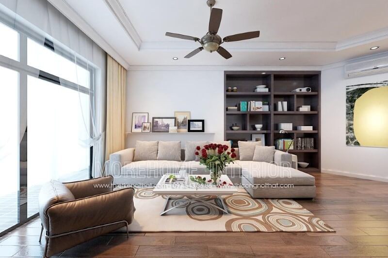 thi công sofa góc L hiện đại MS-027 bọc nỉ cao cấp đẹp cho phòng khách chung cư