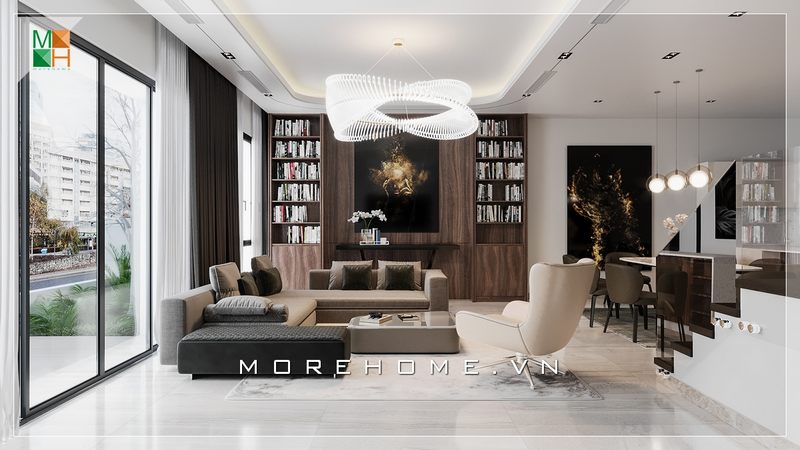 Mẫu tủ kệ trang trí gỗ công nghiệp hiện đại tăng vẻ ấn tượng và sang trọng cho phòng khách