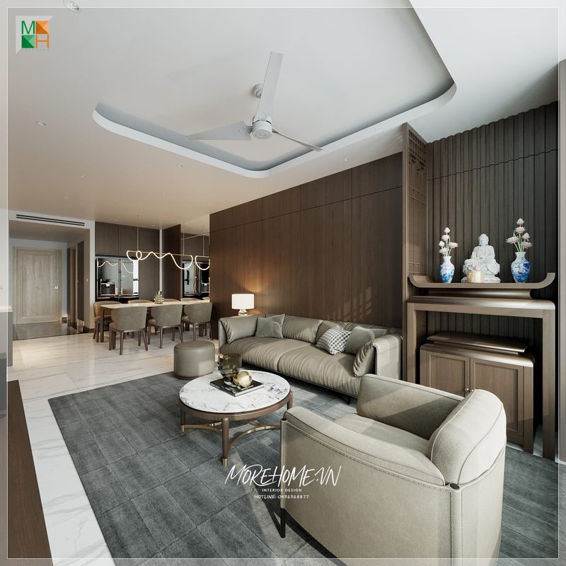Bộ sofa bọc da màu be hiện đai đón tiếp khách tới chơi chu đáo cũng như thể hiện cá tính gu thẩm mỹ riêng của gia chủ trong không gian sống của mình.