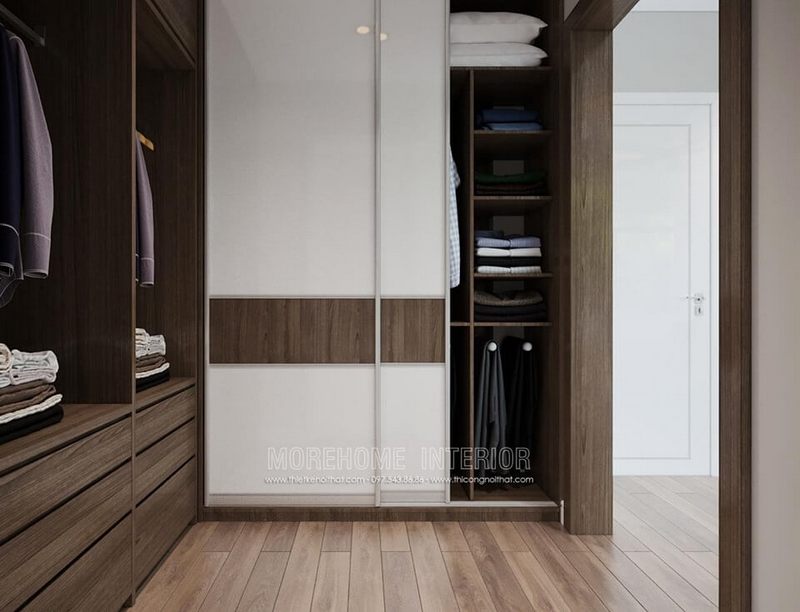 Đây là sự kết hợp hoàn hảo giữa kiểu mẫu thiết kế tủ quần áo gỗ cửa trượt và tủ quần áo gỗ không cánh, cung cấp cho người sử dụng một sản phẩm đa năng tuyệt vời.